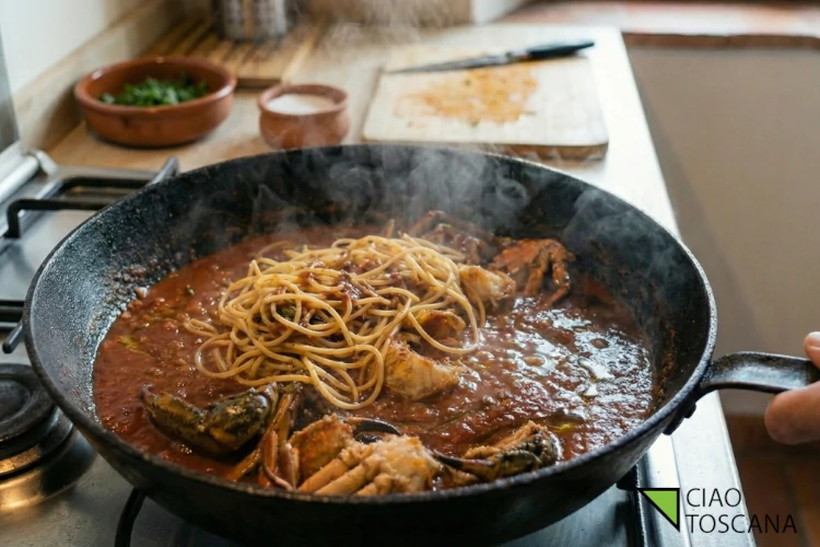 Mantecatura Spaghetti al dente direttamente in padella. Acqua di cottura e polso fermo per creare l'emulsione perfetta. Un filo d'olio a crudo e a tavola!