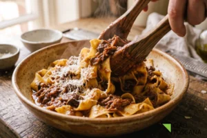 Pappardelle fresche mantecate con il ragù d'anatra e pecorino