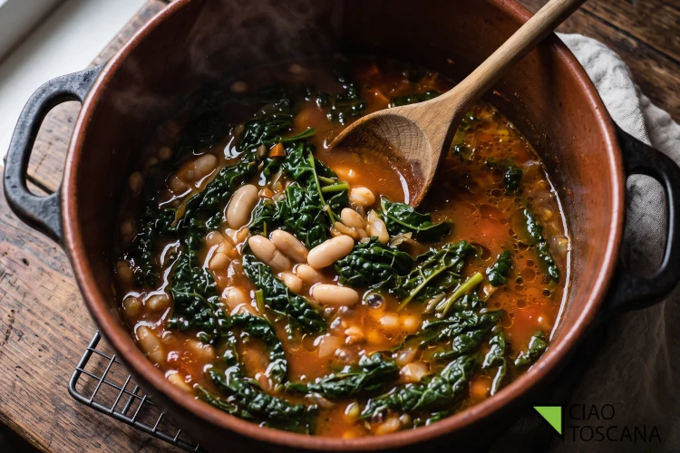 La stufatura lenta del cavolo nero insieme ai fagioli e alla loro acqua La stufatura lenta del cavolo nero insieme ai fagioli e alla loro acqua